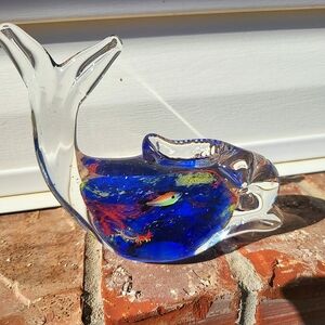 Murano Style Italian Blown Glass Blue Fish